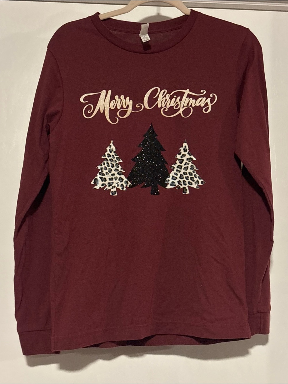 Bella Canvas Burgundy 'Merry Christmas' Long-Sleeve Tee
